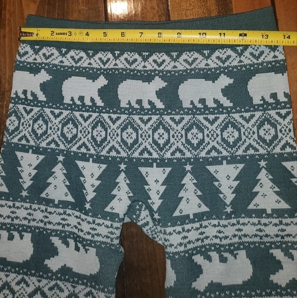 CHRISTMAS fleece leggings green cream Large - Picture 7 of 12
